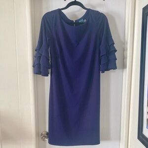 Gabby Skye Navy Dress with 3/4 Ruffle Bell Sleeves
